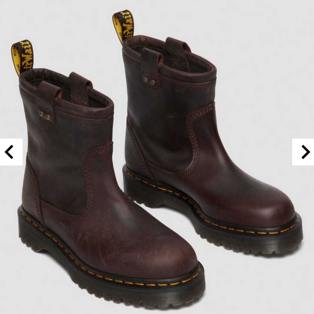 Dr Martens Anistone Lo Leather Biker Boots  Dark Brown Burnished Waxy New - Picture 6 of 6
